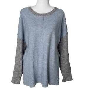 Westbound Wool Blend Oversized Boxy Drop Sleeve Colorblock Crew Neck Sweater (L)